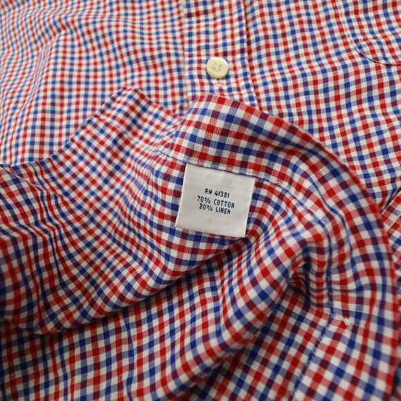 Ralph Lauren Men's Red Blue Gingham Plaid Linen Cotton Blend Button Up size XXL - Picture 9 of 10